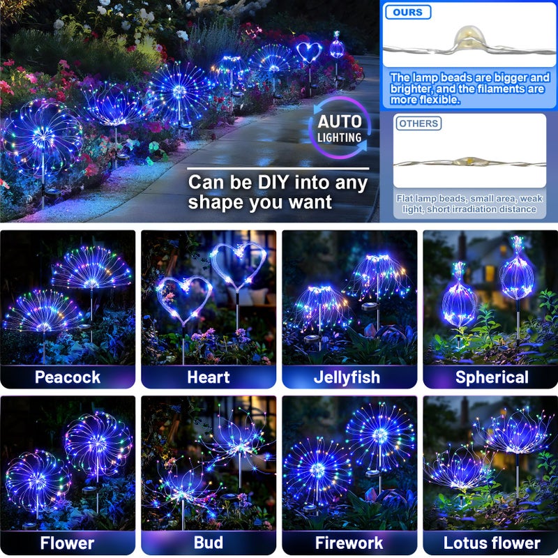 Anordsem Solar Lights Outdoor Decorative: Bendable Copper Wire with 120 LED Firework Beads - Waterproof DIY Colorful Fun Decorating Yard Garden Patio - Christmas Gifts for Homeowner Over 30 - Image 3